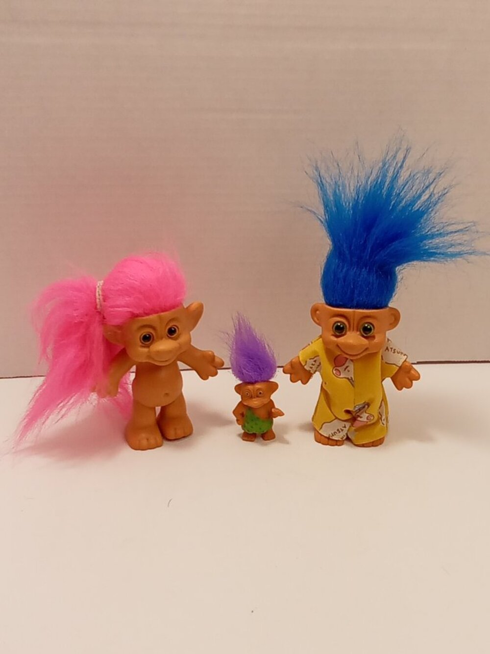 Vintage Troll Doll Lot of 3 Russ Berrie 90s Pink Blue Purple Hair Pajamas